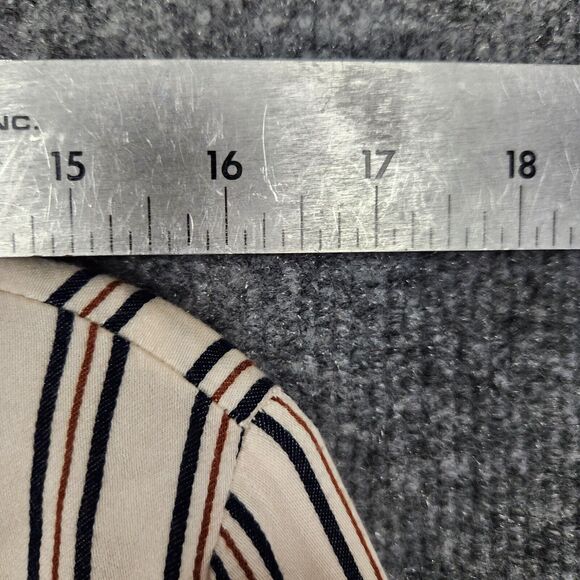 SOMETHING NAVY Ivory Blue Striped Wide Cuff Collared Button Up Top SIZE SMALL - Picture 6 of 10